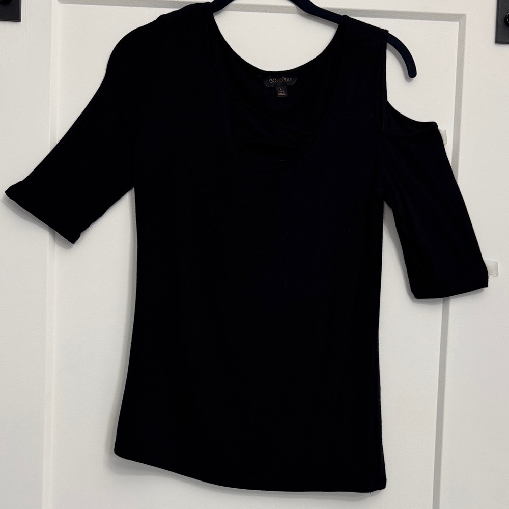 Stylish Black Cold Shoulder Geometric Blouse